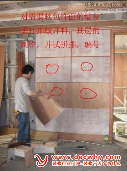 欧式背景墙软包施工中